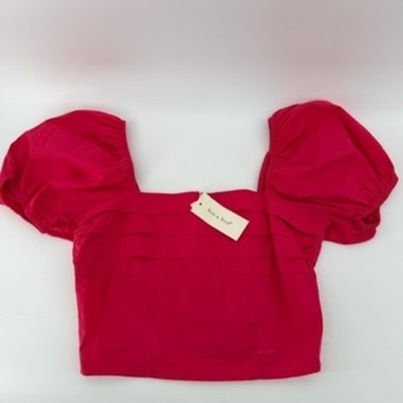 Sim & Sam Tops - Sim & Sam Womens Pink Flame Pleated Puff Sleeve Smocked Crop Top 52312BL M NEW